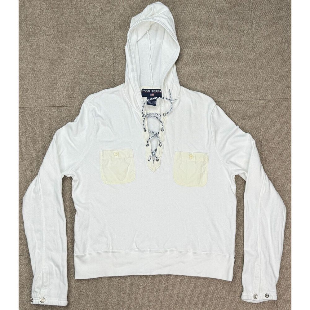 Polo Sport Ralph Lauren‎ Women's 1/4 Lace Up White Long Sleeve Hoodie Size Large